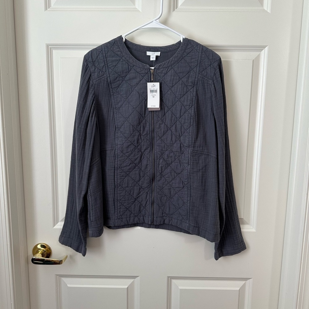 J. Jill Women Quilted Lightweight Jacket Charcoal Gray Mixed Media Cotton Size M